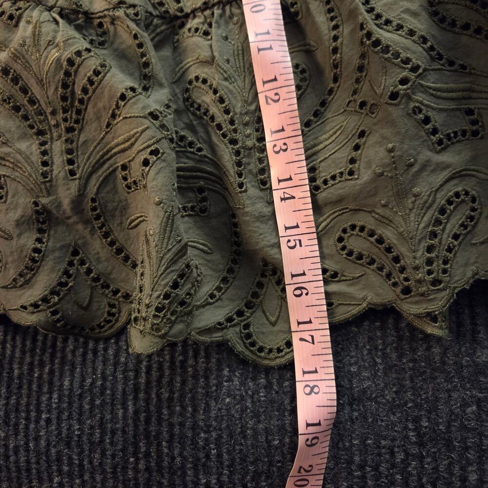 Y2k Express Olive Green Lace Eyelet Mini Skirt 100% Cotton Size 2 - Picture 6 of 7